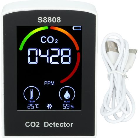 Détecteur de CO2 avec écran LCD, rechargeable par USB, multifonction pour bureau et chambre à coucher. (1/5)