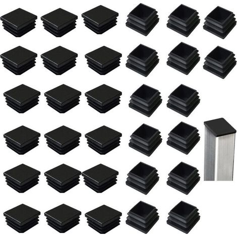 Lot de 32 bouchons à lamelles pour tubes carrés 40 x 40 mm, carrés en plastique noir, bouchons carrés pour produits métalliques/chaises/canapés/tables (1/5)