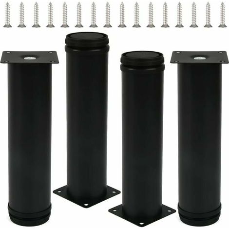 royaluxe -4pcs pieds de meubles pieds réglables noirs 200 mm de hauteur pieds de meuble en acier inoxydable pieds de table épaissis pieds de meubles pieds de meuble avec 16 vis en acier inoxydable (1/5)
