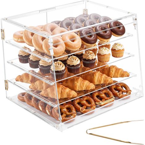 VEVOR Vetrina per Pasticceria Portapane, Espositore per Panetteria Commerciale a 4 Ripiani, Vetrina per Pane in Acrilico da Bar con Porta Posteriore Magnetica per Biscotti 530 x 435 x 415 mm (1/5)