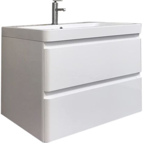Meuble Salle de Bains avec vasque/lavabo laqué Blanc brillant BORA 80 suspendu laqué Blanc brillant (1/5)