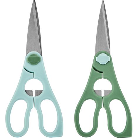 Kitchencraft set of 2 kitchen shears, multi-purpose scissors with stainless steel blades and integrated bottle opener, blue and green