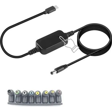 Cordon Adaptateur D'Alimentation de Type C Vers 5,5 X 2,1 mm, Cable de Charge Rapide à Tension Réglable 5-20 V pour Ordinateur Portable pour (1/2)