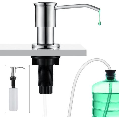 Seifenspender für das Waschbecken mit 500-ml-Flasche und 1,0-m-Verlängerungsset, Nachfüllung von oben, Silber