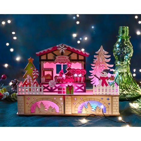 Village de Noël lumineux en bois LED multicolore USB ou piles 18 cm (1/3)