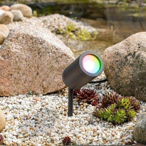 Gartenstrahler mit Erdspieß rund schwarz - LED Leuchtmittel: GU10 5W RGB+CCT Smart Tuya (1/5)