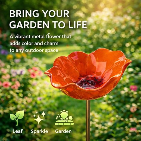 Abreuvoir à oiseaux en métal avec fleurs, résistant à l'hiver et aux insectes, pour terrasse, convient aux jardins, cours, etc. (1/3)