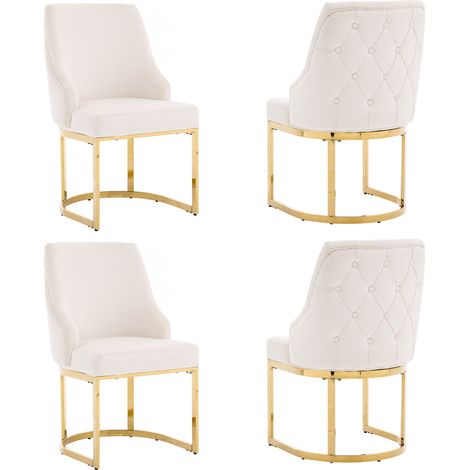 Set di 4 sedie da pranzo in velluto beige con gambe in metallo dorato, stile moderno MODENUIT (1/5)