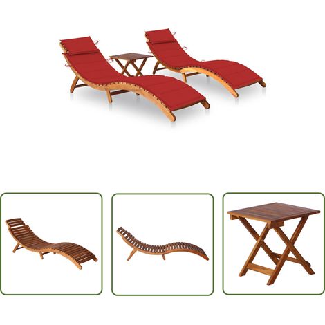 The Living Store Sonnenliegen 2 Stk. mit Tisch und Auflagen Massivholz Akazie - Sonnenliegen - Gartenmöbel - Outdoor Möbel - Holz Gartenmöbel - Akasienholz (1/5)