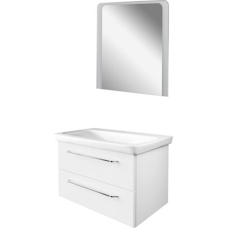 Fackelmann MILANO Badmöbel Set 3-teilig, 80 cm, Weiß, Keramik, Spiegel"-"90287145 (1/2)