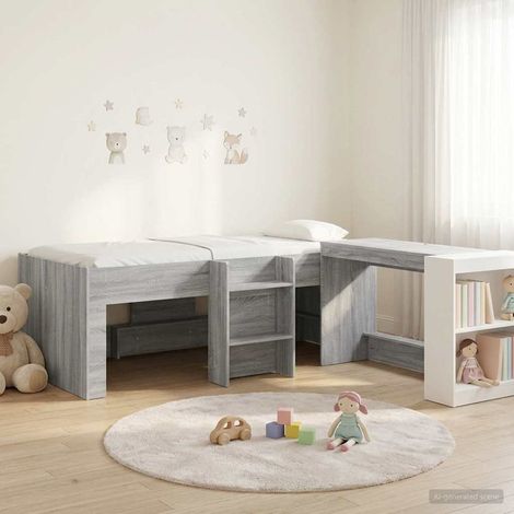 Lit mezzanine enfant avec bureau intégré 2 pièces en bois d’ingénierie gris Sonoma - PANGIVO (1/5)