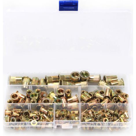 165 pièces écrous rivet assortis, tête plate zinguée couleur, inserts filetés M3 M4 M5 M6 M8 (1/5)