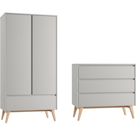 Commode 3 tiroirs et armoire 2 portes Pinio Swing Gris et bois (1/4)