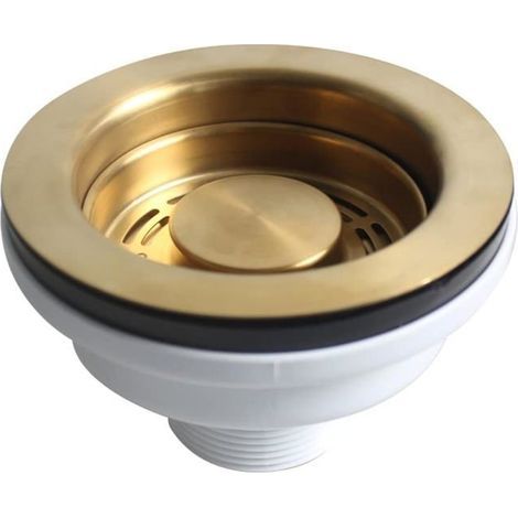 Colador para fregadero de cocina, 114 mm, oro cepillado, sistema de drenaje, cesta de basura en U (dorado) (1/5)