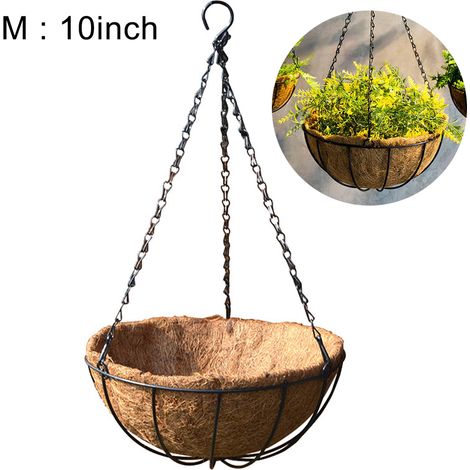 Hängender Metallkorb mit Kokosfaserauskleidung, runder Blumentopf (25 cm Durchmesser) für Balkon oder Garten. (1/2)