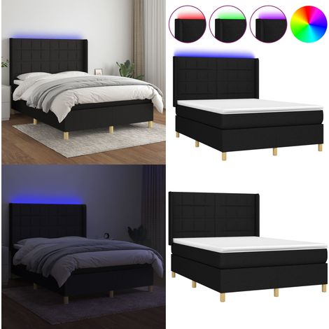 Boxspringbett mit Matratze & LED Schwarz 140x190 cm Stoff - Boxspringbett - Doppelbett - Schlafsofa - Bettauflage - Lattenrost - Home & Living (1/5)