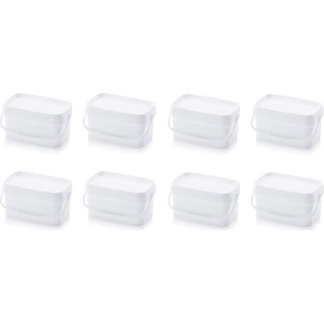 Lot de 8 - Seau - Couvercle - Empilable Usage Alimentaire Polypropylène Stockage Cuisine Blanc 23,5x15cm (1/4)