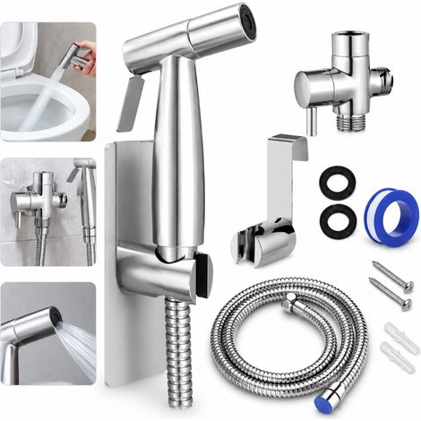 Kit douchette WC à double sortie, en inox 304 de qualité, filetage G 1/2, flexible de 1,5 m inclus, installation facile, pour une hygiène optimale et un nettoyage pratique au quotidien (1/4)