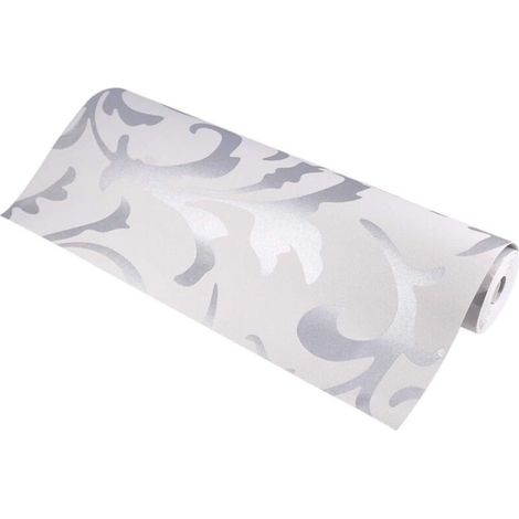 Rosvola Papier peint auto-adhésif 3D, papier peint argenté avec décoration de salle de télévision, papier peint européen luxueux, 10 m x 53 cm (1/5)