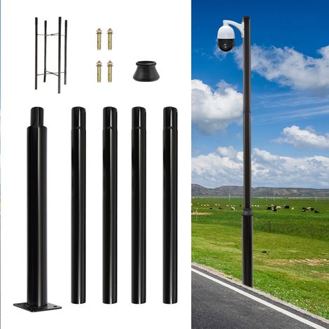 Mât d’éclairage public 5 m – Poteau lampadaire démontable, Acier galvanisé + peinture cuite, charge 100 kg – Pour rue, jardin, parking – Noir