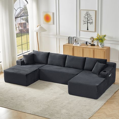 Canapé modulaire en U sans structure en velours côtelé gris foncé OKWISH (1/5)