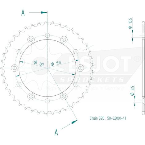 Couronne Acier Honda - 520 - 41 Dents - Made in Germany