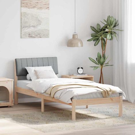 Bettgestell Braun und hellgrau 75 x 190 cm Massivholz Kiefer