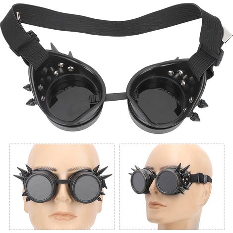 Lunettes de cyclisme ABS industrielles vintage à pointes style steampunk unique, double couche, coupe-vent, noires (1/5)