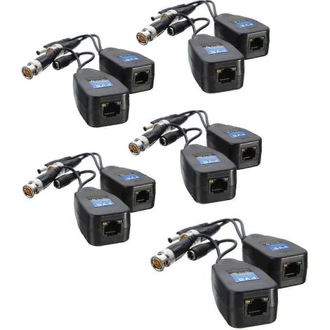 5 paires de câbles coaxiaux BNC pour vidéosurveillance, émetteur-récepteur d'alimentation et balun vers Cat5e 6 connecteurs RJ45, coaxial/analogique HD (1/5)