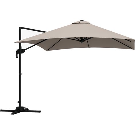 Parasol déporté 3x3m à 8 baleines, avec pédale et manivelle, en aluminium et polyester, couleur kaki