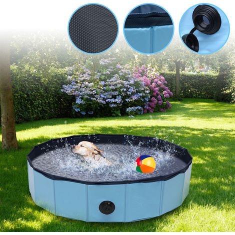 TolleTour Piscina pieghevole per cani in PVC antiscivolo, vasca per animali 120x30 cm, blu