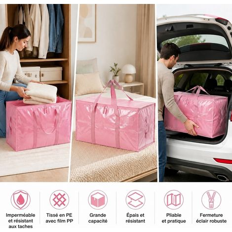 Sac de Déménagement Pliable Imperméable Grande Capacité Rose PP Tissé 69 x 35 x 38 cm (1/5)