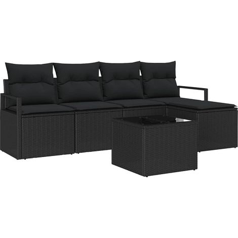 Sofa Set with Cushion with Storage 6 pcs Black Poly Rattan vidaXL