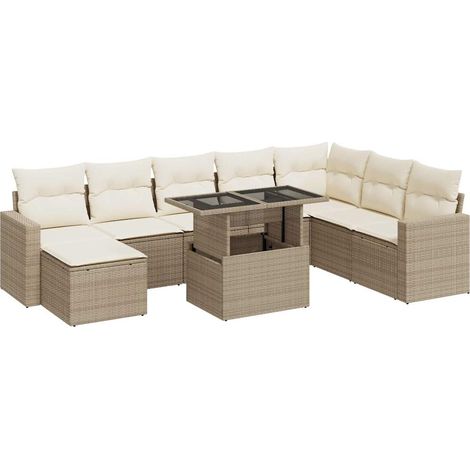 Set Divano da Giardino 9 pz con Cuscini Beige in Polyrattan vidaXL (1/5)