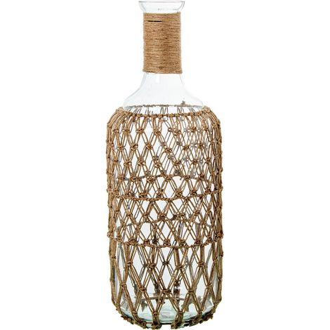 Vase Bouteille en Verre avec Corde Transparente et Naturelle 19 x 19 x 54 cm (1/5)