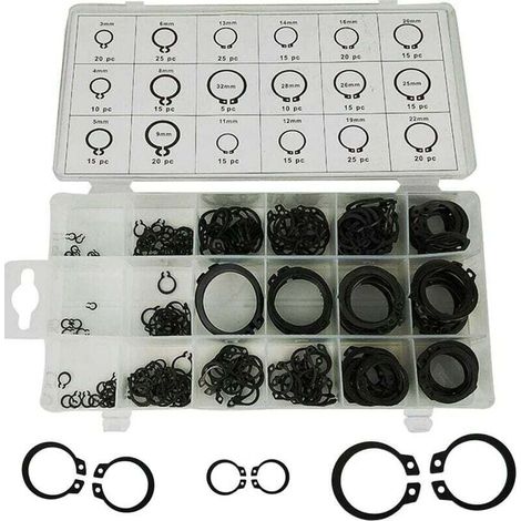 Kit de anillos de retención internos y externos – 300 piezas de acero endurecido, 18 tamaños surtidos (Ø 2 a 25 mm) – Kit profesional para mecánicos (1/5)