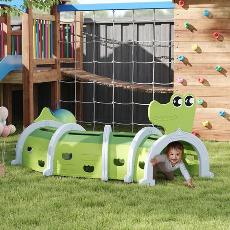 Tunnel en forme de crocodile pour enfants de 3 à 6 ans. Jeu d'intérieur et d'extérieur en plastique. Vert. (1/5)