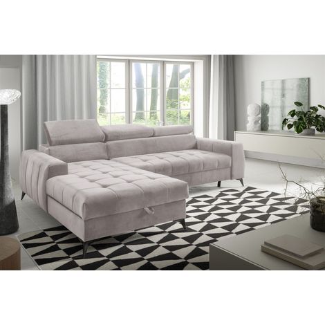 Ecksofa Schlafsofa Sofa AGNESA XS Stoff Salvador Hellbeige Ottomane Links (1/5)