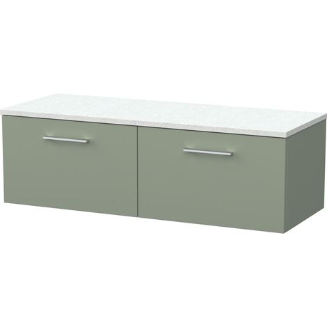 Pershall Contemporary Wall Hung 2 Drawer Vanity Unit with Laminate Worktop, 1200mm, Reed Green