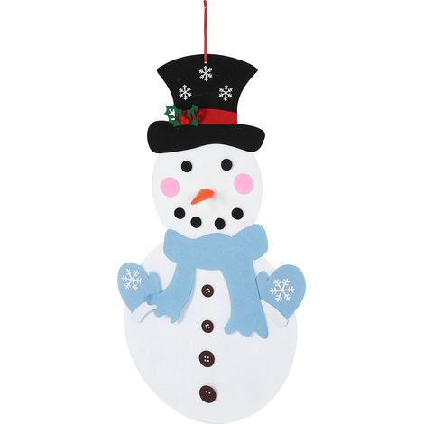 Kit de jeu de bonhomme de neige de Noël en feutrine à faire soi-même, ornement détachable à suspendre au mur, écharpe bleue (1/5)