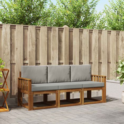 Outdoor-Sofagarnitur mit Kissen 3 pcs Natürlich und Hellgrau (1/5)