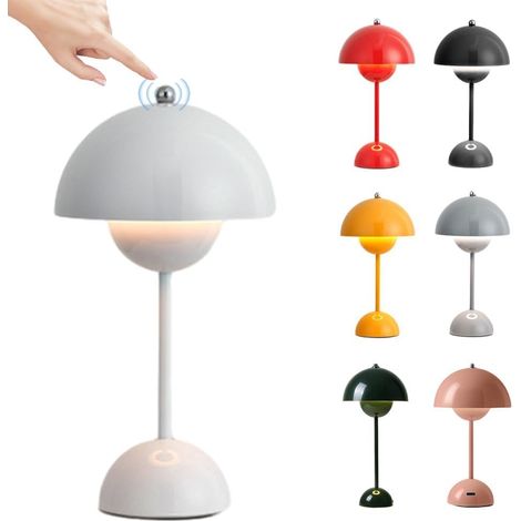 Lampe de Table LED Pot de Fleurs, Lampe de Chevet Rechargeable Sans Fil, Lampe Champignon Tactile Dimmable avec 3 Modes de Luminosité, Lampe de Bureau Décorative Rétro
