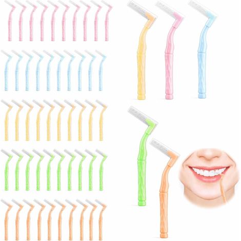 Brosses Interdentaires 50 Pièces - Brossettes Interdentaires 5 Tailles 0,6 à 1,5 mm avec Capuchon, pour Nettoyage Dents Appareils et Sourcils (1/5)