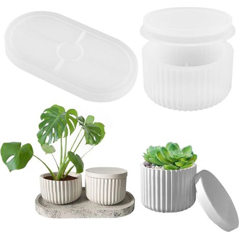 3er Set Sukkulenten Kaktus Silikonform Blumentopf Gießform mit Deckel