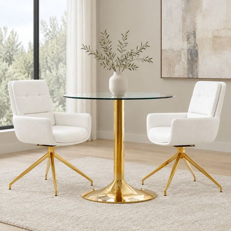 Set tavolo da pranzo e 2 sedie in vetro temperato bianco e oro HAVRYA (1/5)