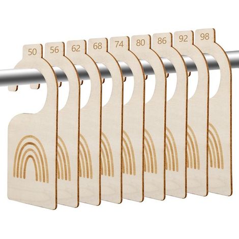 9 divisori in legno per taglie - Divisori per vestiti per guardaroba neonato - Smistamento - Motivo arcobaleno - Organizzazione dei vestiti (50-98) (1/5)