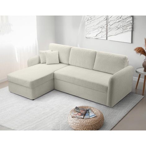 Pocatello - 4-sitzer ecksofa beidseitig montierbar - schlaffunktion und bettkasten - aus bouclé-stoff - beige