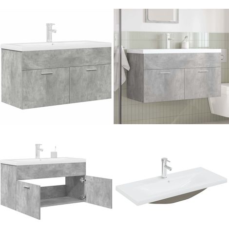 Mueble de baño con lavabo incorporado y grifo gris hormigón - Lavabo empotrado - Armario de baño