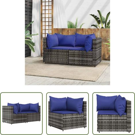 Canapé extérieur - Canapés d'angle de jardin et coussins 2 pcs gris résine tressée (1/5)