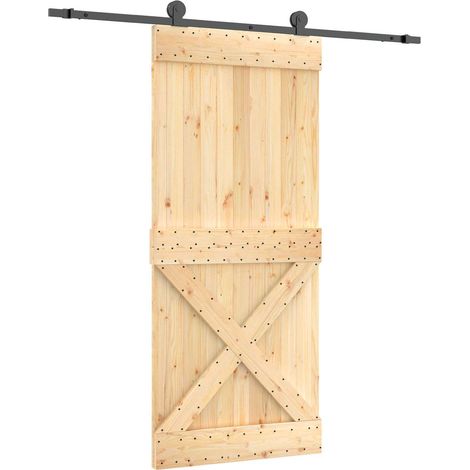 Schiebetür Natürlich und Schwarz 90 x 210 cm Massivkiefer vidaXL (1/5)